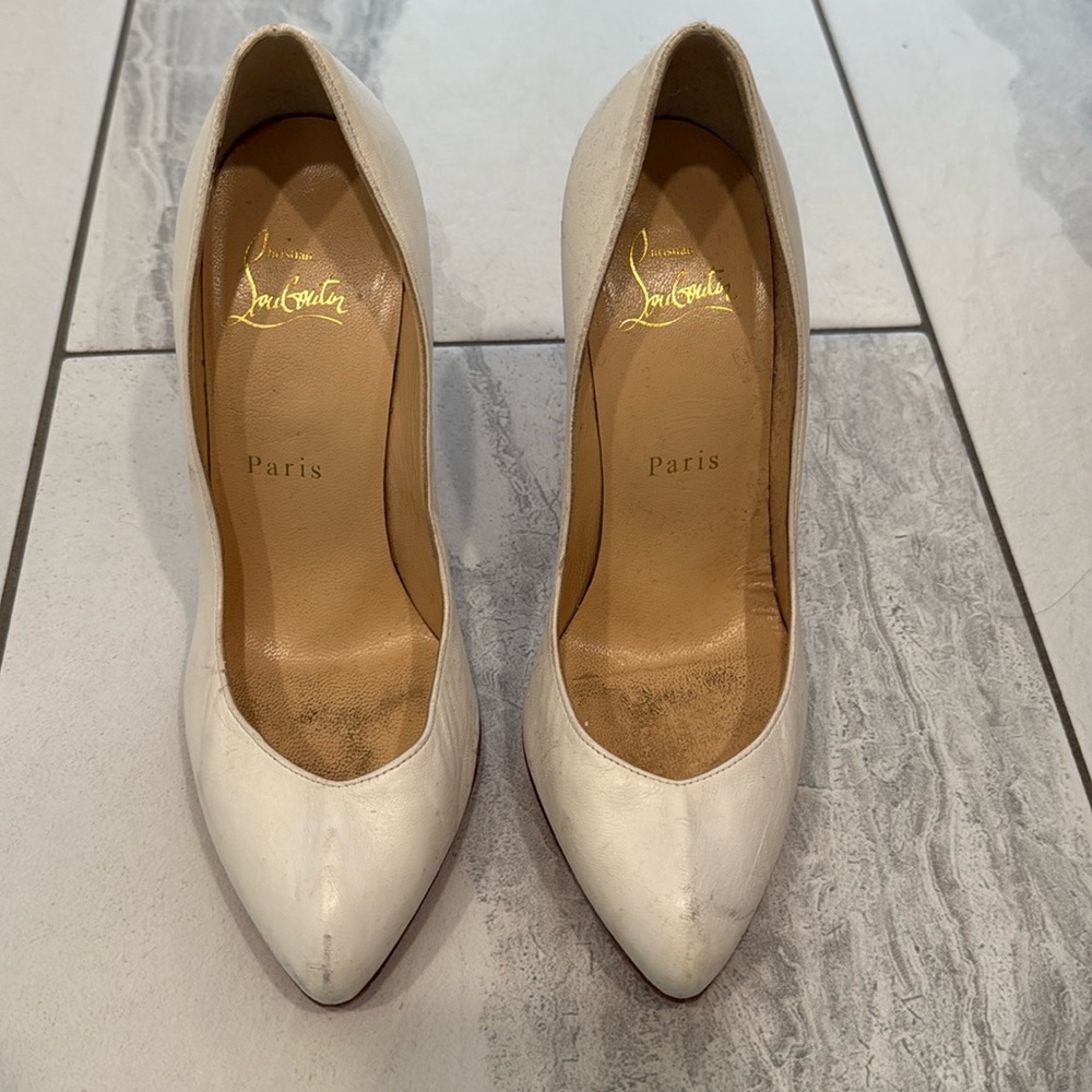 Christian Louboutin 100mm white pumps size 36 in worn condition .